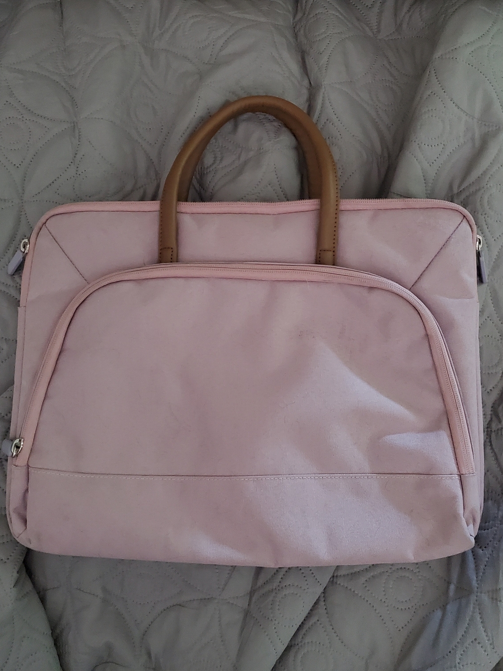 Pink Men's Briefcase-Style Laptop Bag with Tan Handles